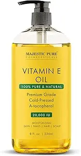 [Majestic Pure] Vitamin E Oil - 100% Pure & Natural, 20,000 IU | Premium Grade, Cold-Pressed and Tocopherol to Repair Dry, Damaged Skin| Moisturizing Skin, Hair and Scalp 8 Fl Oz