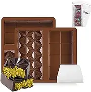 2PCS Chocolate Moulds, Myrthra Dubai Chocolate Mold Set with 100 Pieces Storage Bag and Scraper, Silicone Thick Chocolate Bar Molds