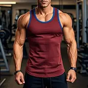 Men's Tank Top Vest Undershirt Sleeveless Shirt Sleeveless Round Neck Summer Solid Color Plain Athletic Color Block Street Casual Sports Black White Wine Top T