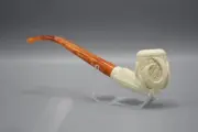 Bent Pipe FLAMES Design new-block Meerschaum Handmade Case226 Churchwarden Stem