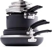 GreenPan Levels Stackable Hard Anodized Healthy Ceramic Nonstick 11 Piece Cookware Pots and Pans Set, PFAS-Free, Dishwasher Safe, Black