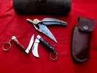 LEAF Folding DAMASCUS STEEL Knives, Bush Hunting/Pocket Knife + Key Rings_STEEL