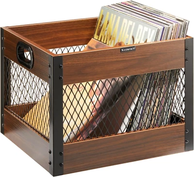 Vinyl Record Storage Crate - Wooden LP Album Holder Organizer Cube Box BROWN