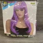 Neon Purple Long Wig 80's Club Retro Fancy Dress Halloween Costume Accessory New