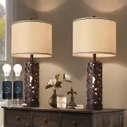 Set of 2 Table Lamps with Night Light, 28" Farmhouse Table Lamp with USB A+C Por