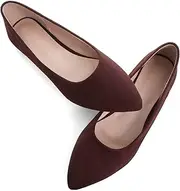 [SAILING LU] Women's Pointed Toe Ballet Flats Suede Dress Shoes for Women Comfortable Wedding Party Casual Slip On Ballerina Walking Shoes, A038-dark Brown, 10.5