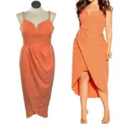 City Chic Dress Sassy V neck Orange Melon Cocktail Wedding Bridesmaid size XL 22