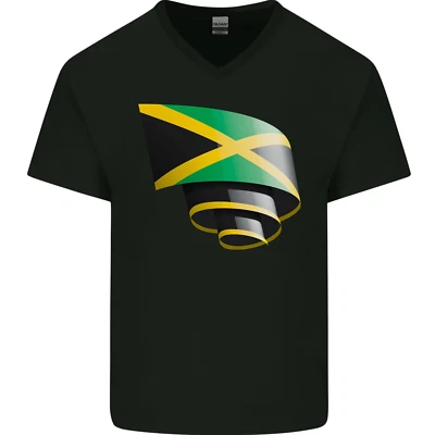 Curled Jamaican Flag Jamaica Day Football Mens V-Neck Cotton T-Shirt