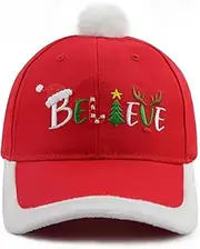 [GzacDeope] Christmas Believe Hat for Men Women, Funny Adjustable Red Cotton Embroidered Merry Xmas Santa Baseball Cap