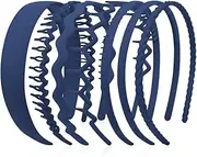 AHONEY 7 Pack Blue Headbands for Women Mens Headbands with Teeth Non Slip Hairbands for Women's Hair Accessories Comb Headband Diademas Para Mujer (Navy blue)
