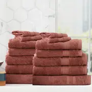 14pc Renee Taylor Stella Hand/Bath Towel/Mat Set Soft Bamboo Cotton 650GSM Brick