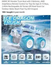 DEERC RC Climbing Monster Truck Boat Dual Motor 603089R. Water, Beach, Pool. New