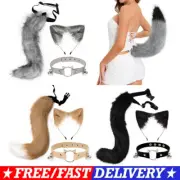 Faux Fur Fox Wolf Ears Headband Furry Long Tail Anime Cosplay Halloween Costume