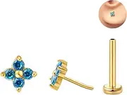 [FANSING] CZ Flower Threadless Flat Back Earring Labret Stud for Cartilage Tragus Helix Conch