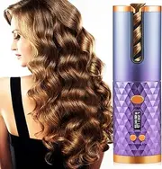 Kqiang Automatic Curling Iron Cordless Auto Hair Curler 6 Temp &Timer Wireless USB Rechargeable Curling Iron Wand Fast Heating Rotating Curling Iron with Auto Shut-Off for Styling Travel