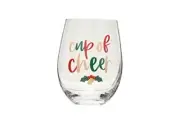 Stemless Wine Glass, Christmas Gift For Mom, One Size Cup of Cheer Wine Glass