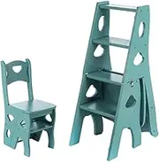 4 Folding Ladder Chair, Wooden Steel Library Stair Chair, 3 in 1 Design Climb Step Display Stand Flower Stand, Maximum Load 350bls(Color 2,Style 2)