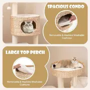 Costway Indoor Cat Tree Multi-level Kitty Activity Center Modern Cat Tower w/Cattail Fluff Condo & Top Perch Natural