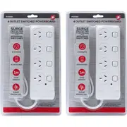 2x 4 way Outlet Switched Surge Protected 2400W/240V/10Amp Power Board w/1m Cable