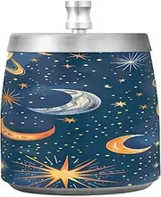 Colorful Stars Moons Planets Blue Ash Tray, Ashtray with Lid Smokeless, Home Ashtrays Smokeless