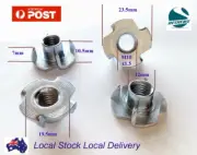 Qty 100 M10 Zinc Plated Steel 4 Prong T Nut Tee Blind Timber Wood Insert Nuts