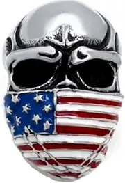 [AccessCube] Unisex Vintage Men Biker Skull Ring Stainless Steel USA Flag Motorcycle American Flag Ring (13), Stainless Steel,Titanium, na