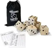 Yard Games Large Wooden Yard Dice with Laminated Yardzee and Yard Farkle | Includes 6 Dice with Durable Carrying Case