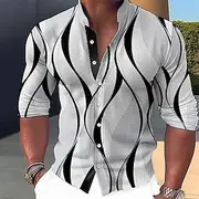 Men's Geometric Pattern Geometry Shirt Button Up Shirt Long Sleeve Fashion Streetwear Designer Outdoor Casual Daily Summer Spring Fall Stand Collar Print Blue-