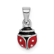 Sterling Silver Rh-Plated Red & Black Enamel Ladybug Children'S Pendant