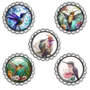 Set 5 Hummingbird Magnets Watercolor & Faux Stained Glass Art Prints Bird Lovers