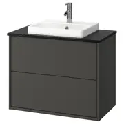 HAVBÄCK / ORRSJÖN wash-stnd w drawers/wash-basin/tap, dark grey/black marble effect, 82x49x71 cm