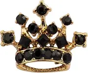 [Knighthood] Men's Golden Crown with Black Stone Detailing Lapel Pin Brooch Shirt Stud (Golden) (NEW-18-GLD-BLK-CROWN)