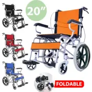 New Foldable 20" Wheelchair Brakes Soft Lightweight for Elderly and Disabled