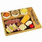 (D) Bamboo with Slate Cheese Board, Cheese Platter with Knife and Bowls Set of 6