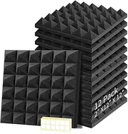 12pack Acoustic Panels, Sound Proof - 12” x 12” x 2” Sound Absorbing foam Acoustic Foam for Podcast Recording Studio Soundproof Wall Panels Reduce Reverb Echo Tiles Includes double-sided adhesive