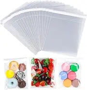XUTONG 300 PCS Clear Cellophane Plastic Cookie Bags, Re-Sealable Self-Sealing for Decorative Wrappers, Party Favors, Candy and More (3.9 x 5.1+0.7 in)