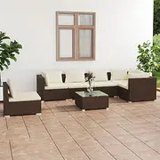 7 Piece Garden Lounge Set with Cushions Poly Rattan Brown Patio Bar Sets
