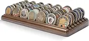 DecoWoodo Challenge Coin Holder Display Case 7 Row Solid Wood Military Coin Rack Army Coin Stand Holds 49 Coins, Walnut Finish, XJZSJ0092