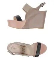 $469 Paco Gil Spain Leather Taupe/Black Wedge Platform Sandals Sz. 38/7.5 US NIB