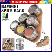7PCS Magnetic Triangular Bamboo Spice Rack & Jars Storage w/ Organiser Holder
