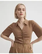 Witchery Knit Button Front Toffee Brown Top- New BNWT - Size S
