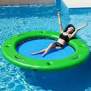HUATEAN Sun Chill Float Ring for Adults Heavy Duty, 8ft Round Inflatable Water Hammock for Summer Party, Inflatable Dock Floating Platform, Inflatable Floating Dock for Lake, Pool, Mesh Ring Float