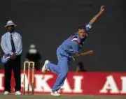Dougie Brown bowling for England during the Akai Singer Champ- Old Cricket Photo