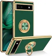 [BENTOBEN] Case for Google Pixel 6a, Slim Fit 360° Ring Holder Kickstand Magnetic Car Mount Supported Protective Non-Slip Girls Women Men Case with Ring Cover for Google Pixel 6a 6.1 inch, Green