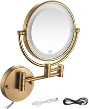 Makeup Mirror, 8 Inch with 10X Magnification and LED Light Vanity Mirror, 360 Degree Swivel Rotation, Mounted Round Double Sided Vanity Magnifying Swivel Extendable Arm Make up Mirror,USB,Antique