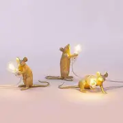 Mouse Table Lamp Nordic Animal Lamp Living Room Dining Room Bedroom Clothing Store Cartoon Resin Table Lamp gold Prone mouse-EU
