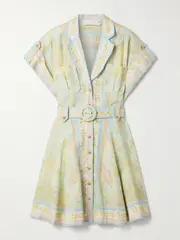 [Zimmermann] Zimmermann - Acacia Belted Paisley-print Linen Mini Shirt Dress - Light green - 1 1 Green
