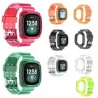 For Fitbit Versa 3 / Sense Clear Silicone Watch Band Wrist Strap W/ Bumper Case