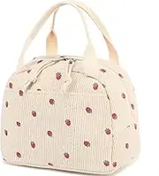 HOLADAWN Corduroy Insulated Lunch Bag for Women, Cute Cooler Lunch Box for Work, Travel, School (Strawberry)