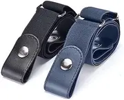 [AOEVUIR] 2 x Elastic Stretch Belt for Boys and Girls, Adjustable Buckle-less Invisible Stretch Belt with Leather, multicoloured, 40cm - 65cm